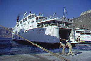 At Athinios port in Santorini